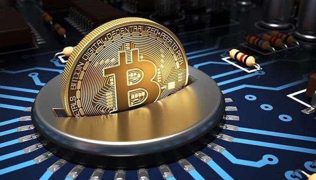 An industrial mining facility with rows of Bitcoin miners processing data