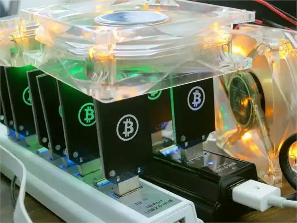 A large-scale cryptocurrency mining farm, optimizing space and cooling.